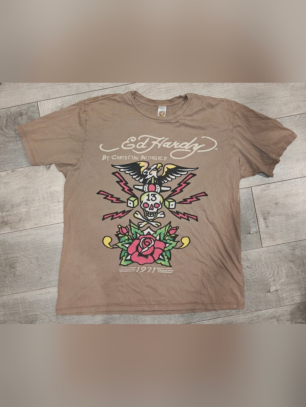 Y2K Ed Hardy by Christian Audigier Tattoo Graphic Tee w Skull, Dice, Eagle, Rose